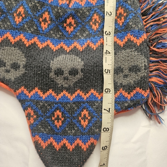 Unbranded Boys Gray, Blue And Orange Skull Mohawked Winter Hat With Ear Flaps - Picture 6 of 8